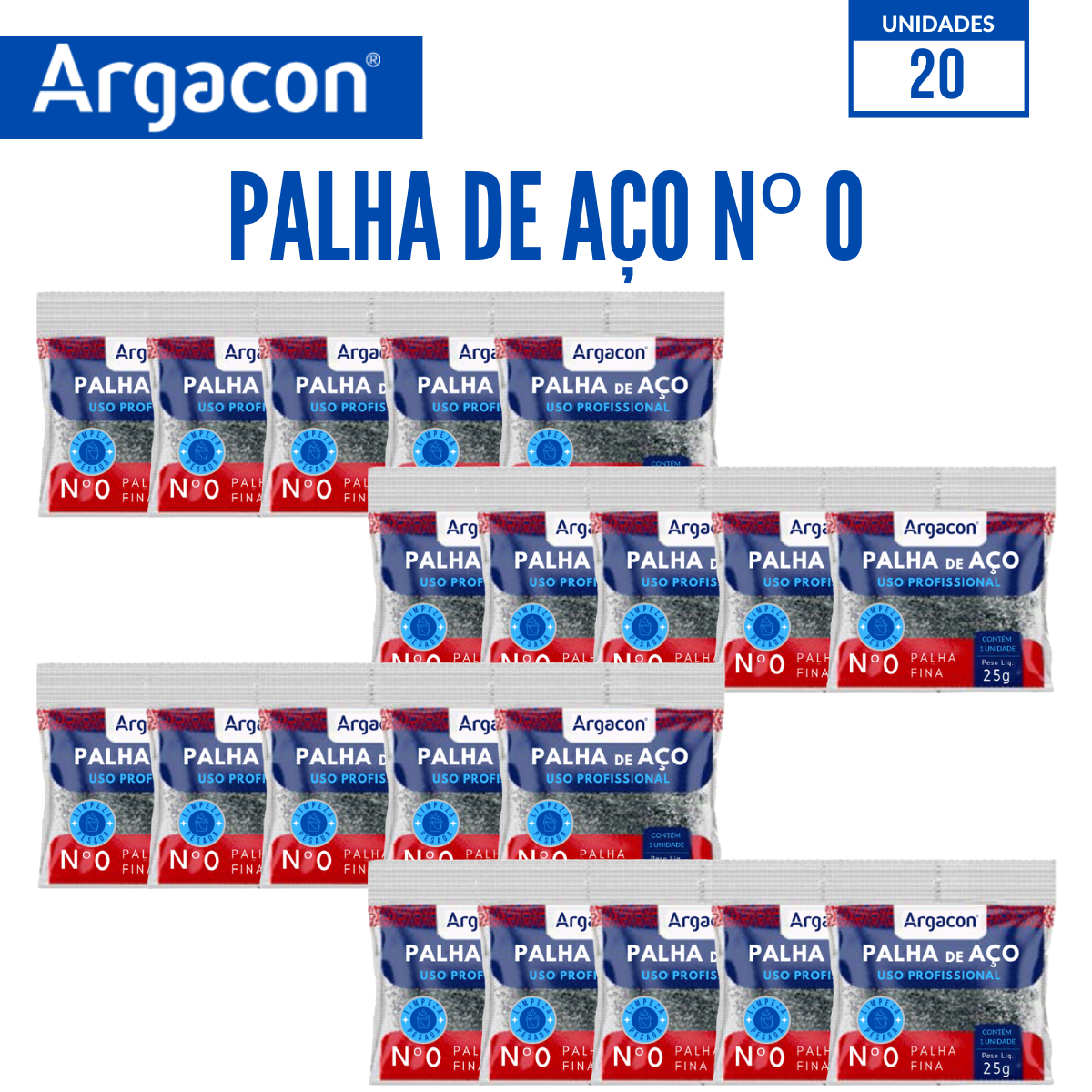 Palha de Aço Número 0 Argacon Profissional Kit 20 Unidades - 5