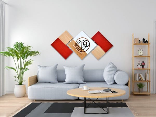 Quadro Decorativo Grande Abstrato Artesanal Vermelho 60x120 - 3