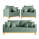 Ver imagem 1 de Kit Sofá Beny 180cm + 2 Poltronas Base de Madeira Linho: Verde