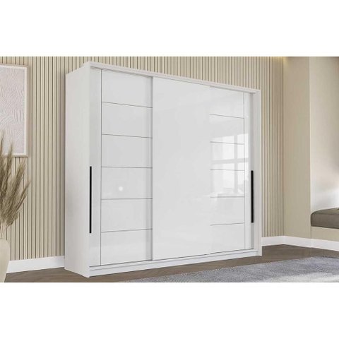 Guarda Roupa 3 Portas de Correr e 4 Gavetas Lisboa Branco - Politorno