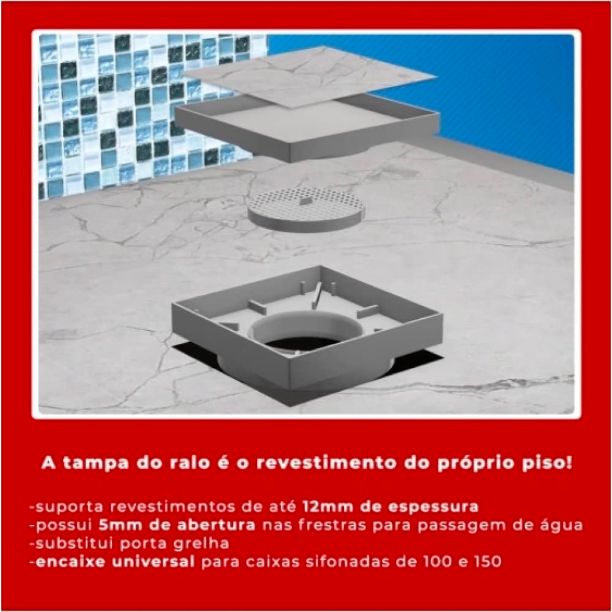 Ralo Oculto 15x15 Sifonado Com Tela Retenção Anti Inseto Seca Piso Porcelanato Inteligente Branco Ba - 3