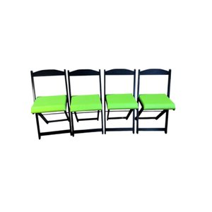 Conjunto Mesa Dobrável com 4 Cadeiras Preto Estofado Verde Limão Kit Bar Restaurante