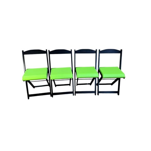 Conjunto Mesa Dobrável com 4 Cadeiras Preto Estofado Verde Limão Kit Bar Restaurante