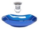 Ver imagem 1 de CUBA DE VIDRO ABAULADA 45CM AZUL ESCURO + VALVULA CLICK