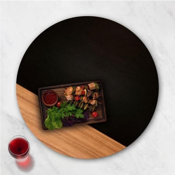 Prato Giratório Para Servir Na Mesa 70 Cm - Preto E Freijó - 3