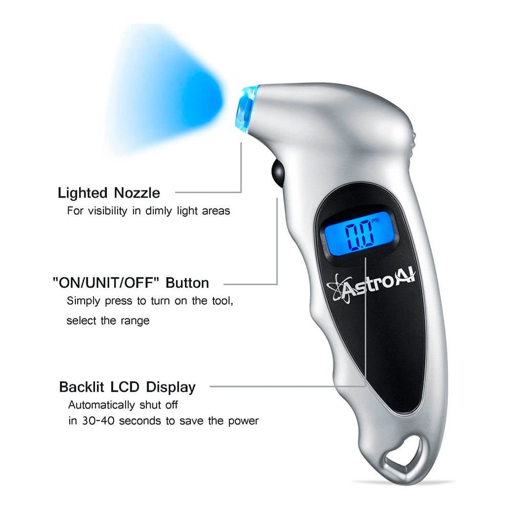 Medidor com visor LCD Digital de Pressão de Pneus de até 150 PSI ASTROAI - 5
