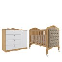 Ver imagem 1 de Jogo de Quarto Infantil Cômoda Encanto e Berço Harmonia Nature/branco com Capitonê - Permóbili