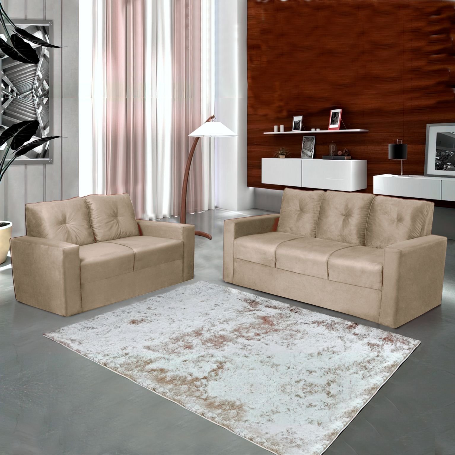 CONJUNTO DE SOFÁ 2 E 3 LUGARES 1051 MACEIO MAMFLEX VELUDO CHOCO