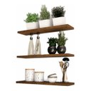 Ver imagem 1 de Kit 3 Prateleiras Madeira Rustica Imbuia 60x15cm com Suporte Invisivel