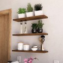 Ver imagem 2 de Kit 3 Prateleiras Madeira Rustica Imbuia 60x15cm com Suporte Invisivel
