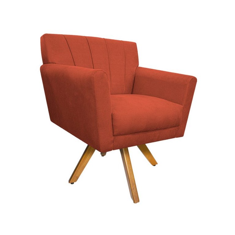Poltrona Laura Base Giratória de Madeira Suede Terracota - Doce Sonho Móveis