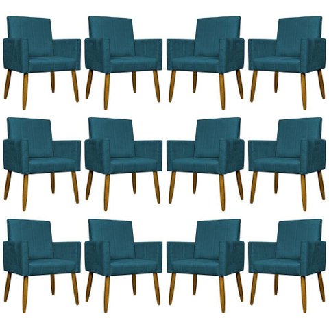Kit 12 Poltronas Decorativas Mari Pé Palito Castanho - Azul-marinho Suede