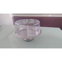 Prato para Pudim Inox com Pedestal e Cúpula 26,5cm - 2