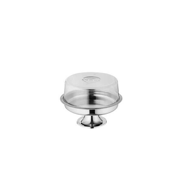 Prato para Pudim Inox com Pedestal e Cúpula 26,5cm