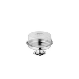 Prato para Pudim Inox com Pedestal e Cúpula 26,5cm