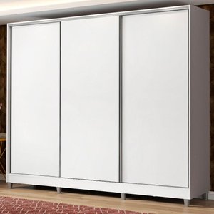 Guarda Roupa Casal 100% Mdf Madesa Zurique 3 Portas de Correr com Pés - Branco