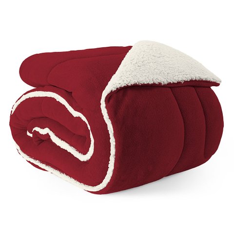 Coberdrom Cobertor Queen 1 Peça Maya Manta Soft e Sherpa de Carneiro 100% Poliéster:vermelho