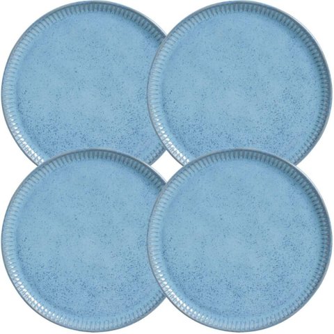 Jogo 4 Pratos Rasos Linhas Breeze 27,5cm Cerâmica Azul Porto Brasil Mesa Posta Jantar