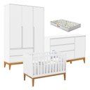 Ver imagem 1 de Quarto de Bebê Nature Clean 3 Portas com Berço Unique Branco Soft Eco Wood e Colchão Gazin – Matic