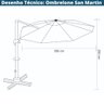 Ombrelone Lateral com Base Cruz Hdpe San Martin Rivatti 350 Cm (larg) Alumínio Poliéster Fendi - 4
