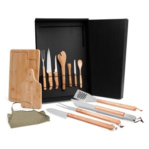 Conjunto para Churrasco e Caipirinha em Inox e Bambu 14 Peças - Welf