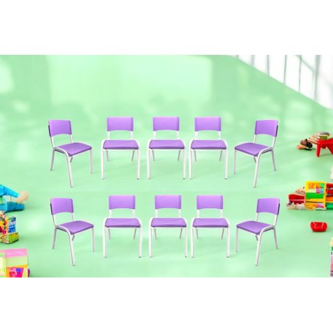 Kit 10 Cadeiras Iso Infantil Violeta Brinquedoteca Escola Creche Igreja Empilhavel