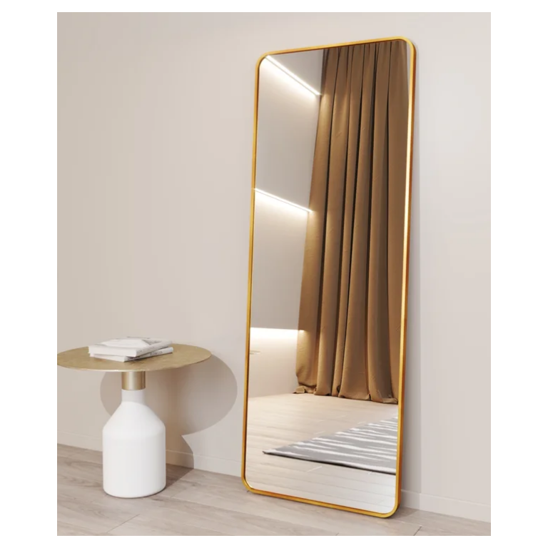 Espelho Grande Corpo Inteiro Retangular com Moldura em Metal Industrial 120 X 60 Cm Dourado