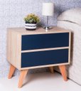 Ver imagem 2 de Mesa de Cabeceira Retrô com Portas Bréscia Carvalho e Azul Marinho
