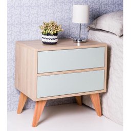 Mesa de Cabeceira com Portas Bréscia Carvalho e Verde Menta - 2