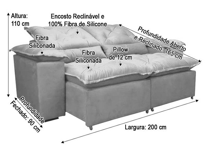 Sofá Retrátil Reclinável 2,00 M Cinza 202 Athenas - 9