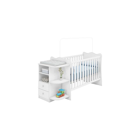 Berço Doce Sonho Cômoda C/ Cantoneira e Nicho Branco para Quarto Infantil - Q Movi
