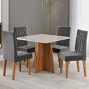 Ver imagem 1 de Mesa de Jantar 4 Lugares Evah com Vidro Mel/off White/veludo Cinza - Viero Móveis