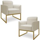 Ver imagem 1 de Kit 2 Poltronas Decorativas Isabella Base Industrial Linho Bege/dourado Gran Belo