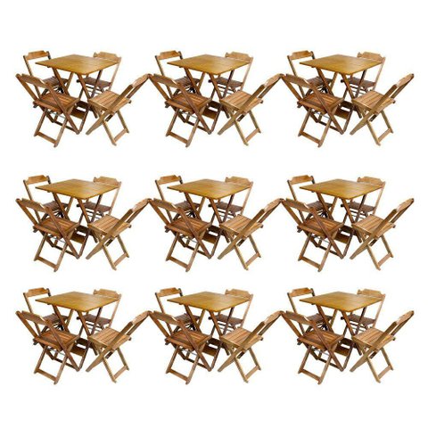 Kit 9 Jogos De Mesa Dobravel Com 4 Cadeiras De Madeira 70X70 Para Restaurante E Bar - Mel