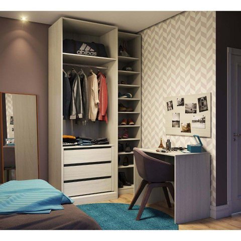 Guarda Roupa 3 Peças Com Escrivaninha, Sapateira, Crema