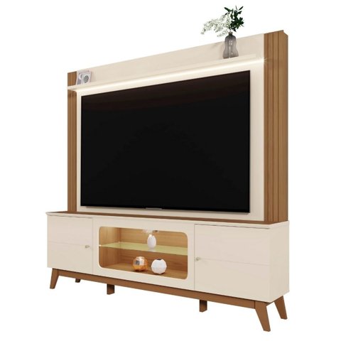 Estante Home Paris para TV Ate 75 Polegadas Nicho com LED - Off White-Amendoa - Edecasamoveis