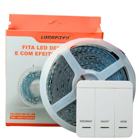 Fita LED 2835 126 Leds/m Inteligente 24V 10W/m Branco Quente 3000k 1620LM/m 10m IP22 Marca Luck Foyu