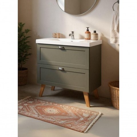 Gabinete para Banheiro com Cuba 80cm Retro Mdf Verde Milano - On Móveis