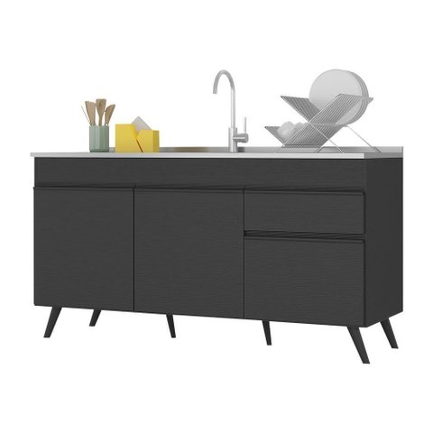 Balcão Cozinha Gabinete Pia 150Cm 3 Portas Mp2072.895 Preto