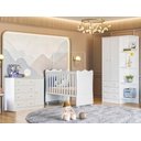 Ver imagem 1 de Conjunto Berço, Guarda Roupa 2 Portas e Cômoda 4 Gavetas Branco