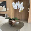 Ver imagem 3 de Arranjo Orquídea Branca Toque Real Vaso Vidro Completo Lindo