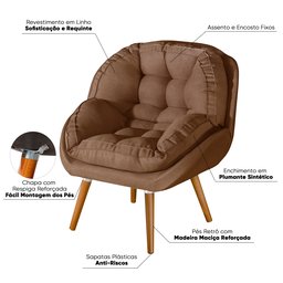 Conjunto Poltrona Linho Luxuosa + Puff Sênior Almofadada:terracota Linho - 2