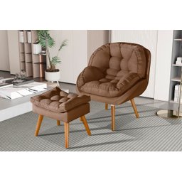 Conjunto Poltrona Linho Luxuosa + Puff Sênior Almofadada:terracota Linho - 1