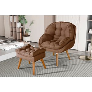 Conjunto Poltrona Linho Luxuosa + Puff Sênior Almofadada:terracota Linho