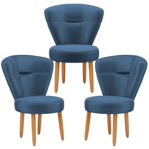 Conjunto 3 Cadeiras Decorativa Moderna para Sala de Jantar Cozinha Recepção Pés Palito Resistente