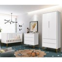 Ver imagem 3 de Dormitório Infantil Theo Retrô 2 Portas Cômoda e Berço Branco Fosco com Pés Amadeirado Reller M