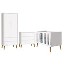 Ver imagem 1 de Dormitório Infantil Theo Retrô 2 Portas Cômoda e Berço Branco Fosco com Pés Amadeirado Reller M