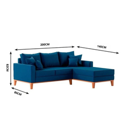 Sofá Beny com Chaise Direita, 2,00x1,40m, 3 Lugares, Linho, Base em Madeira. (azul) - 3