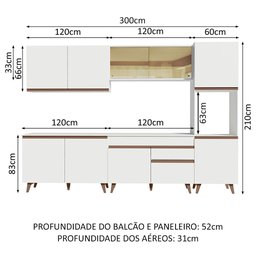 Cozinha Completa Madesa Reims 300001 com Armário e Balcão Branco Cor:Branco - 3