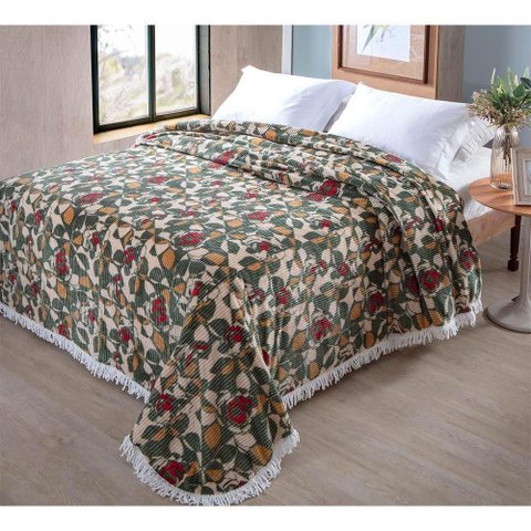 Colcha Chenille Canelada Rafaella 220x240cm Verde Jolitex